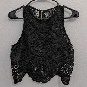 Black Knit Patterned Crop Top